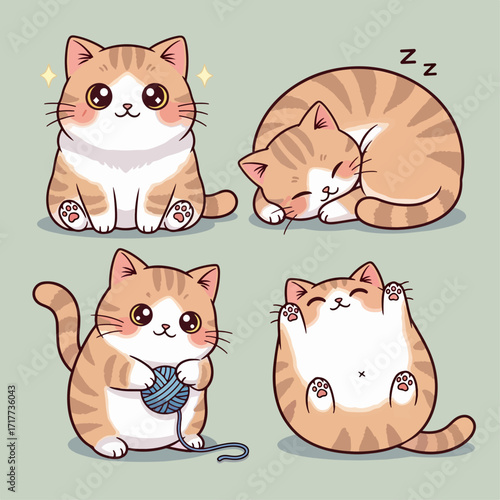 Happy Kawaii Cats in Colorful Squares: Playful Cats, Yarn, and Cozy Moments Collection