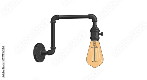 Industrial-style lighting fixture featuring an Edison bulb illustration