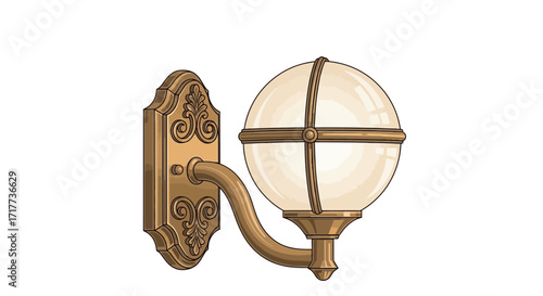 Ornamental Outdoor Wall Sconce with Ornate Bracket and Globe Shade