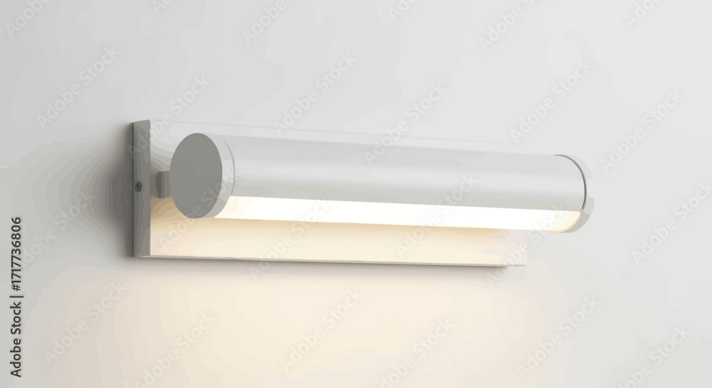 Fototapeta premium Sleek white cylindrical wall lamp casting soft light, minimalist interior