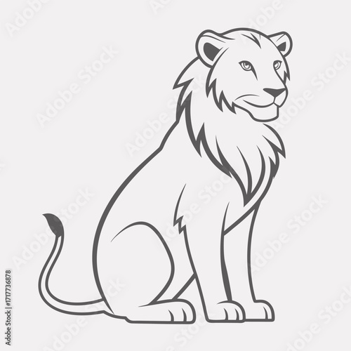 Majestic Lioness Portrait Striking a Sitting Pose with Graceful Elegance and Commanding Presence in a Simplistic Outline Design