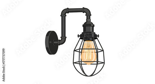 Vintage industrial style wall lamp with black metal pipe design