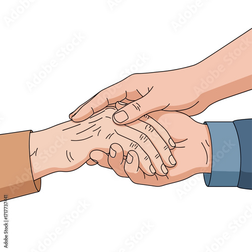 Two hands gently clasping, one younger and one older, symbolizing connection, support, and care across generations.