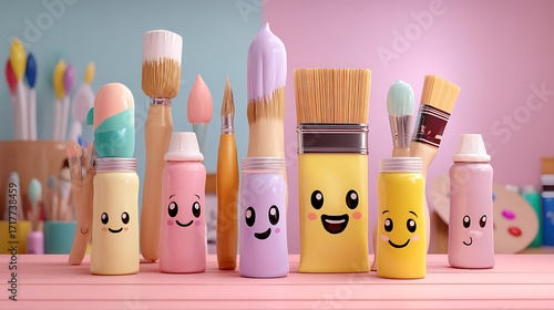 Wallpaper Mural smiling paintbrush and bottle animation Torontodigital.ca