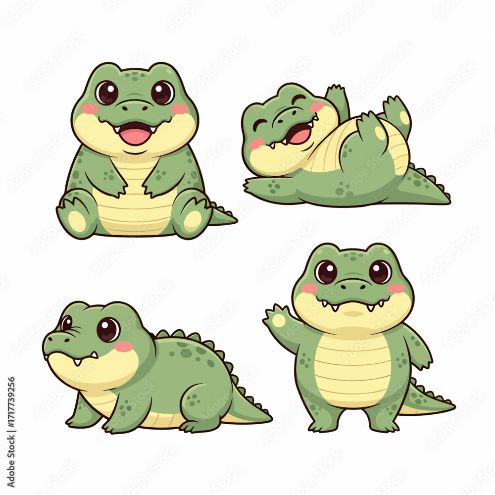 Obraz premium Cute Green Crocodiles in Fun Cartoon Illustration