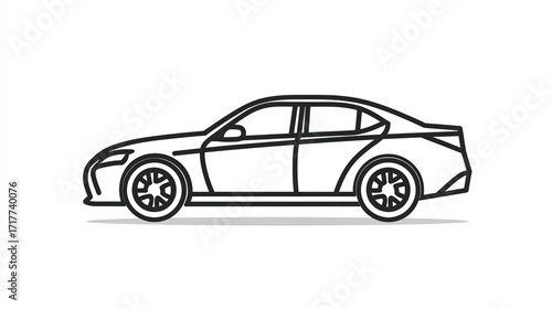 Side view line drawing of a modern sedan