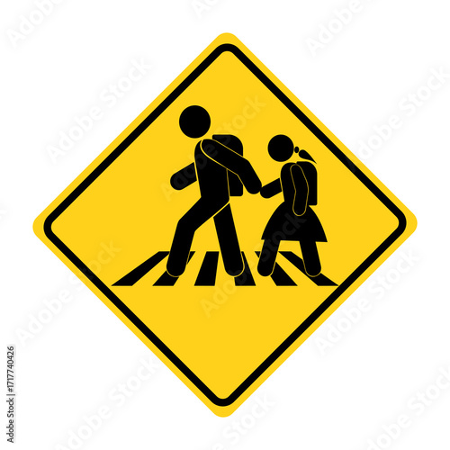 School zone crossing sign. Flat vector illustration isolated on white background.