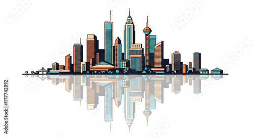 City skyline with reflection a modern cityscape with tall buildings and skyscrapers reflected in water