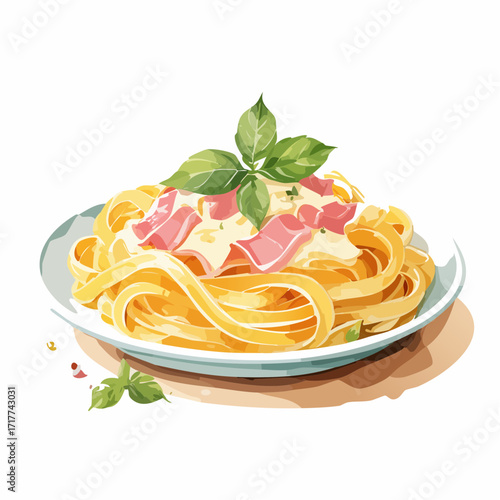 水彩画で描かれたカルボナーラのイラスト