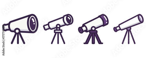 Set of astronomical telescopes on tripods, science and space exploration vector illustration