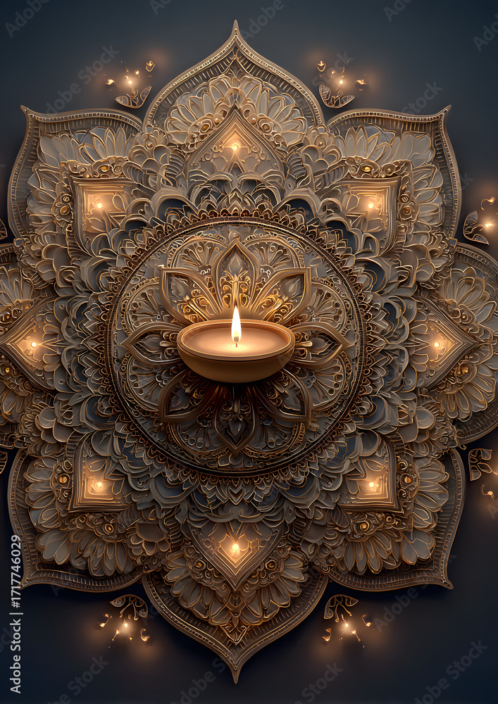 Fototapeta premium Aesthetic Diwali background, beige mandala illustration