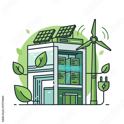 Eco-friendly data center powered by solar and wind energy.