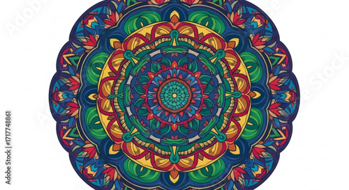 An intricate and colorful mandala design with floral and geometric elements, creating a sense of harmony and balance