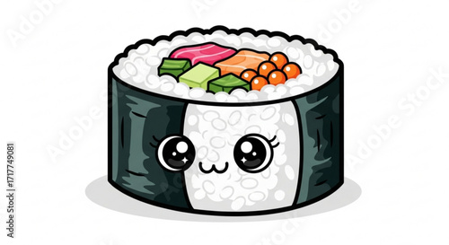 Cute sushi roll with a kawaii face a delightful illustration of japanese cuisine with a playful and endearing expression