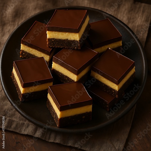 nanaimo bar canadian traditional layered dessert stock photo