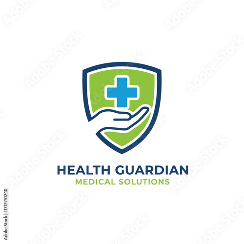 Hand Holding Medical Cross Shield Vector Logo