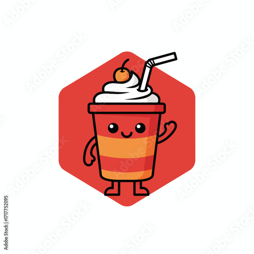 Happy Milkshake Cup Character Vector Logo