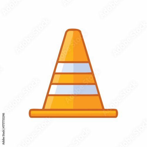 Cartoon road safety traffic cone illustration. Orange construction cone.