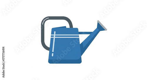 A blue metal watering can with a handle and spout.