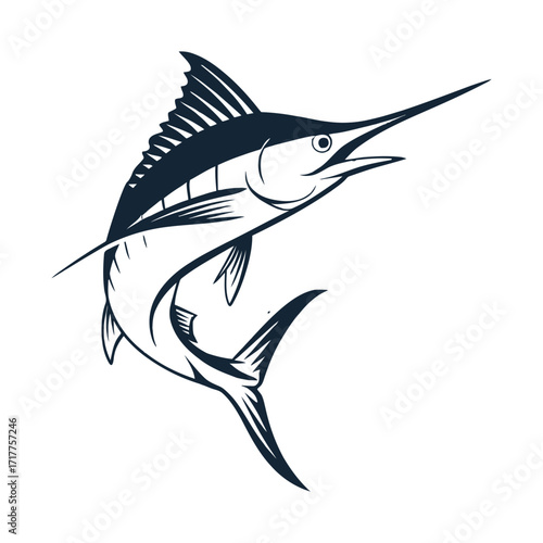 Jumping Marlin Fish Logo – Sport Fishing and Ocean Wildlife Illustration