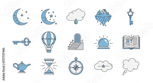 Collection of Dreamy and Magical Icon Set for Fantasy and Imagination.
