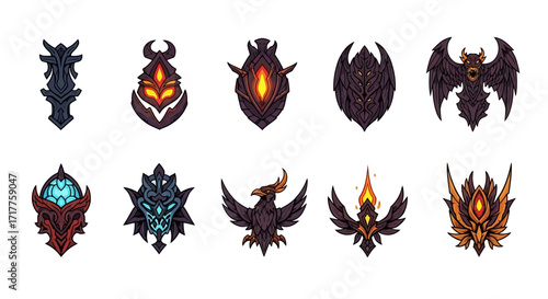 Collection of fantasy RPG crests and magical emblems for games.