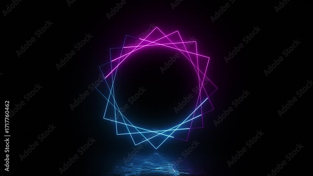 glowing neon geometric motion graphic background with a cool blue and pink gradient for intros and logos