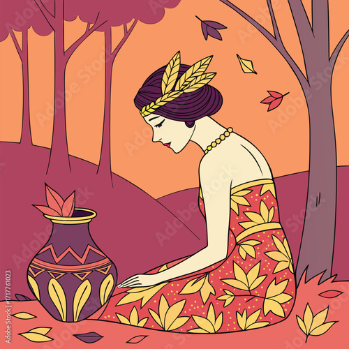 A Hill Tribe girl on hillside vector art Adobe Illustrator Artwork