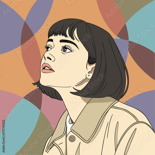 A modern young girl with a vector art background.Adobe Illustrator Artwork