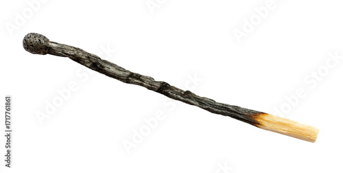 badly burnt household wooden match isolated