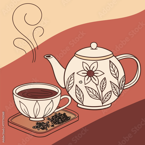  Steeped in Traditional Discover the art of tea with tea pot Adobe Illustrator Artwork