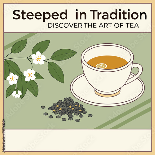 Steeped in Traditional Discover the art of tea with leaf and flower Adobe Illustrator Artwork