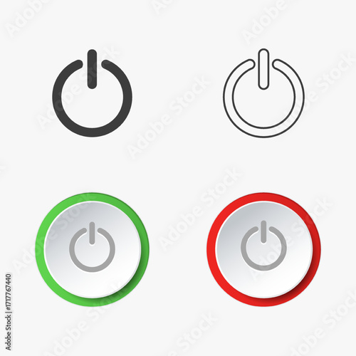 3d On and Off toggle switch icons. Switch toggle buttons ON OFF. Material design switch buttons set. Open and close ui icons. Active and Inactive icon. Stock Vector.