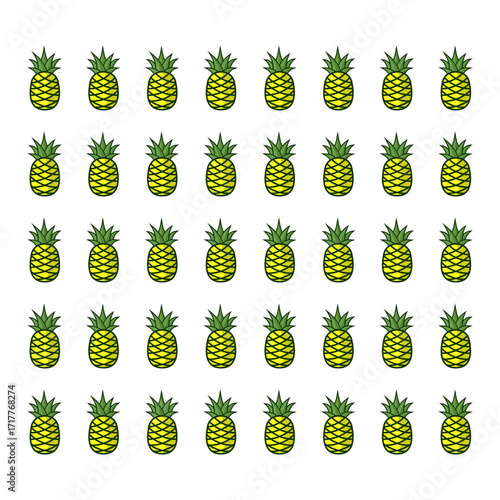 A grid of identical pineapple illustrations, arranged in neat rows and columns, on a white background.