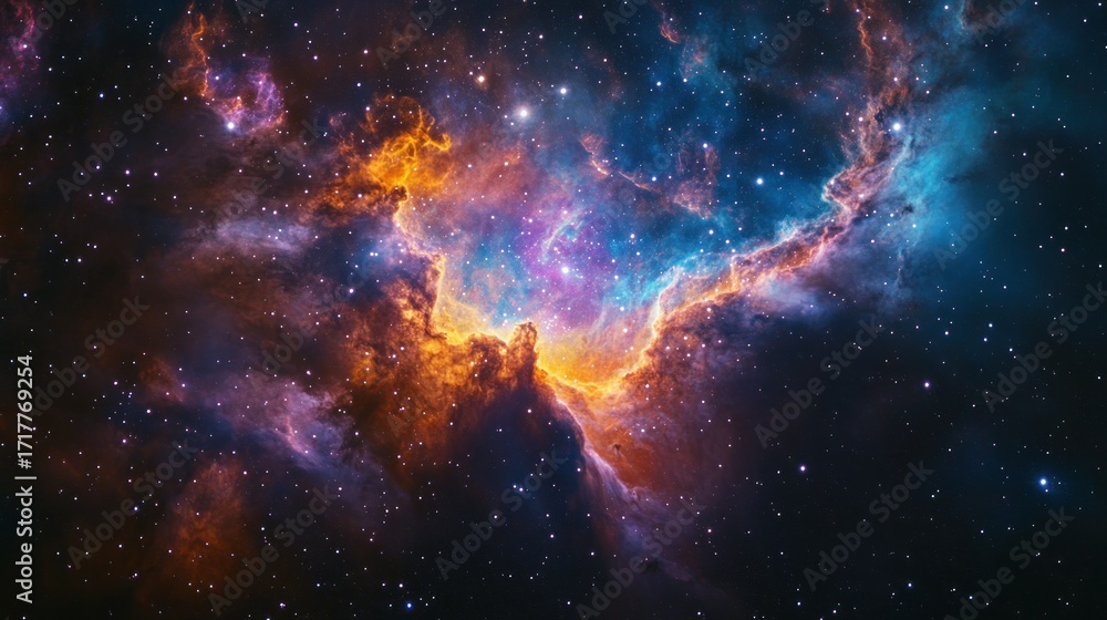 Fototapeta premium A colorful nebula glows brightly, surrounded by countless stars in deep space