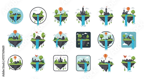 Floating Islands Cityscapes and Nature Scenes.