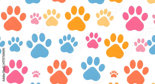 pet paws seamless vector, animal paw motif, minimal paw print pattern, pastel paw print design, simple paw repeats, modern paw layout, clean paw tile, dog cat kawaii paws, seamless baby pet paws, cute