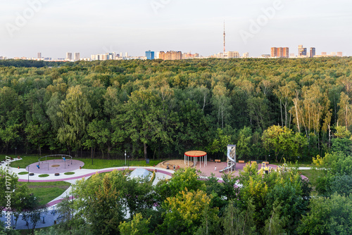 Photography above view of playground in green city park
