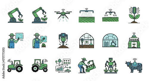 Smart Farming Technology and Automation Icons.