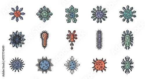 various types of microorganisms, detailed illustrations, scientific diagrams.