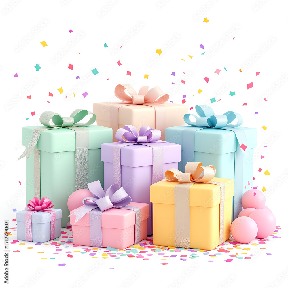 Obraz premium colorful gift boxes A festive element depicting joy, with a gift floating in the middle. Warmth in Giving