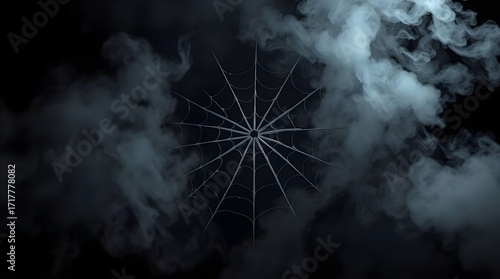 Spider web on dark smoky background, halloween mystic background