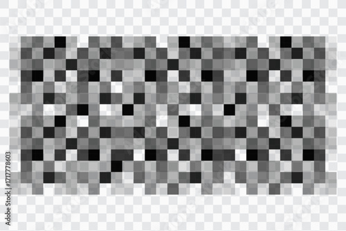 Set gray Pixel censor blur mosaic signs elements on transparent background. Pixelated effect texture bar. Privacy square content. 