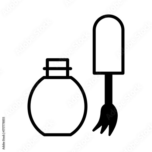 
An illustration of a black icon of beauty salon attributes and manicure and pedicure products on a white background