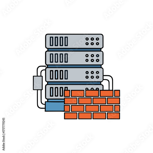 Firewall server configuration icon logo flat vector design