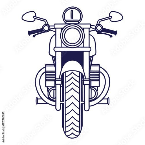 Front View Motorcycle Line Art Detailed Illustration Classic Design Transportation Vehicle Style Graphics