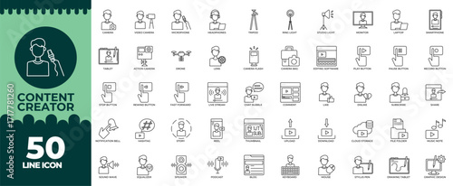 Content Creator Line Editable Icons set. Vector illustration in modern thin line style of Content Creator icons: creator, content, influencer, etc
