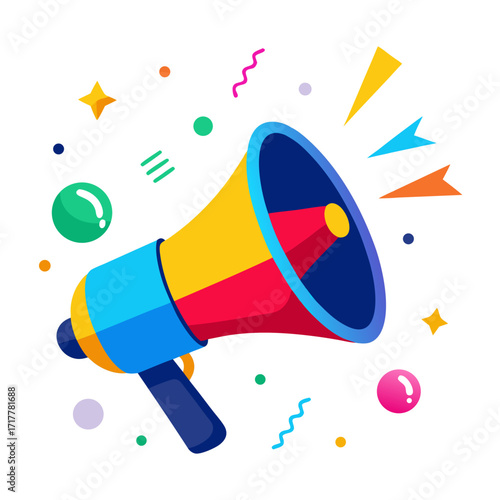 Colorful megaphone announcing with festive decorations