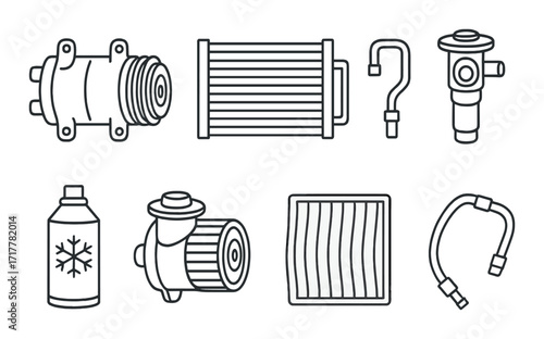 Car engine components on dark background
