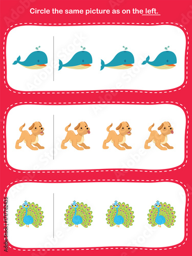 Find the Same Picture Worksheet. Circle the same picture as on the left.